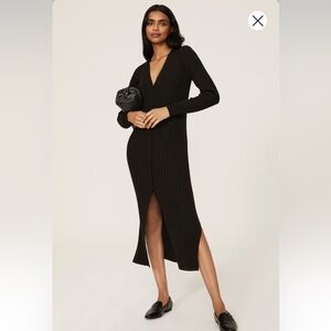 Club Monaco Ribbed Long Sleeve Wool Sweater Dress in Black